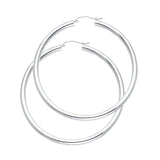 14K White Gold 3mm Large High Polished And Satin Latch And Hinge-Notch Post Backing Thick Plain Hoop Earrings