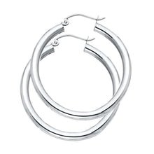 Load image into Gallery viewer, 14K White Gold 3mm Medium High Polished And Satin Latch And Hinge-Notch Post Backing Thick Plain Hoop Earrings