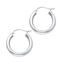 Load image into Gallery viewer, 14K White Gold 3mm Small High Polished And Satin Latch And Hinge-Notch Post Backing Thick Plain Hoop Earrings