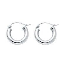 Load image into Gallery viewer, 14K White Gold 3mm Petite High Polished And Satin Latch And Hinge-Notch Post Backing Thick Plain Hoop Earrings