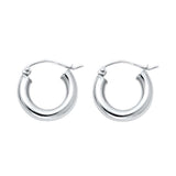 14K White Gold 3mm Petite High Polished And Satin Latch And Hinge-Notch Post Backing Thick Plain Hoop Earrings