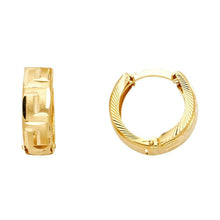 Load image into Gallery viewer, 14k Yellow Gold 5mm Polished Petite Faceted Greek Key Diamond Cut Huggie Hoop Earrings