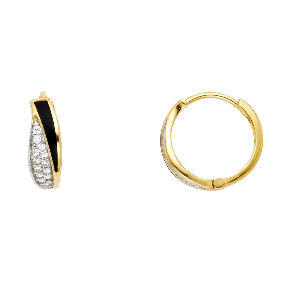 14K Yellow ONYX and CZ HUGGIES Earring 1.4grams