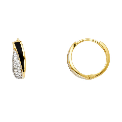 14K Yellow ONYX and CZ HUGGIES Earring 1.4grams