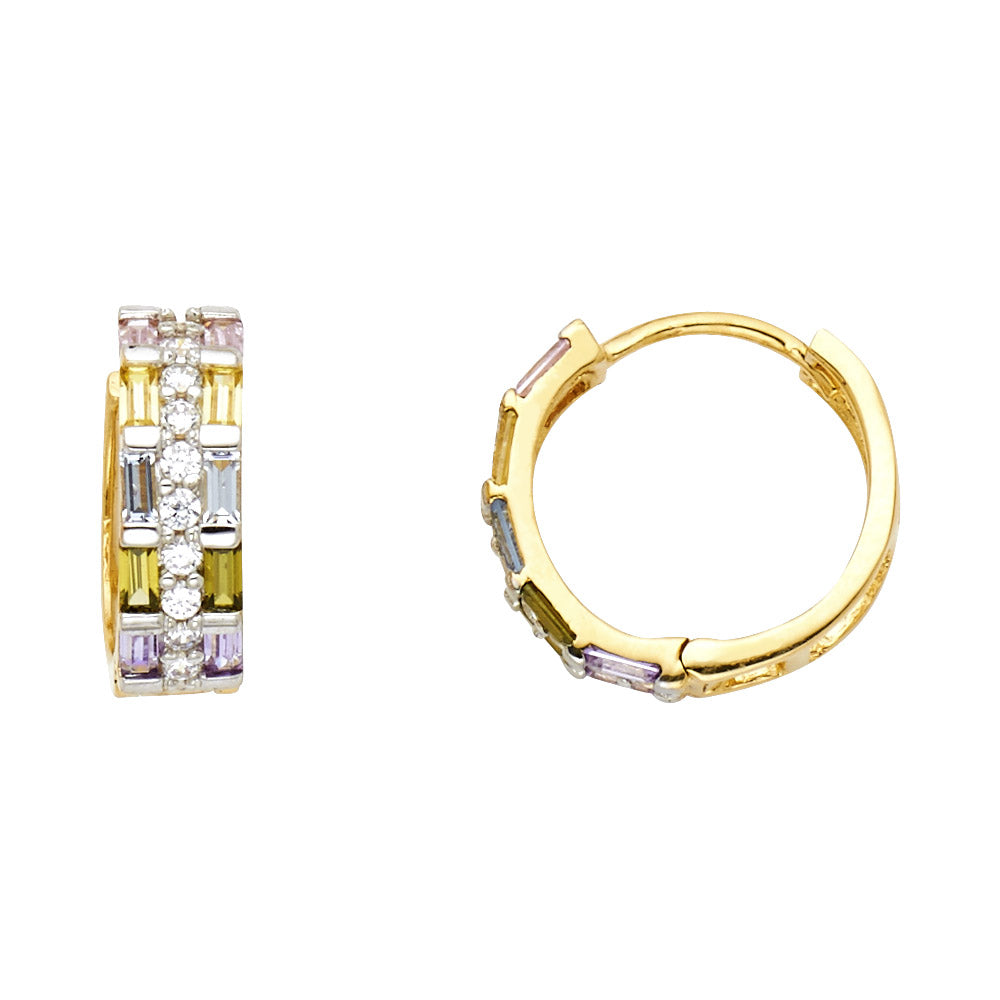 14K Yellow MULTI COLOR CZ HUGGIES Earring 2.6grams