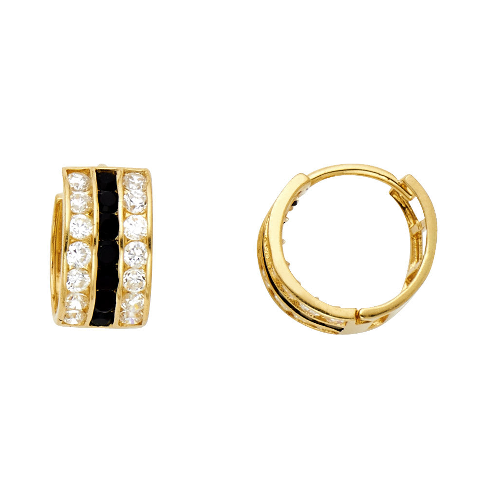 14K Yellow B and W CZ HUGGIES Earring 2.8grams