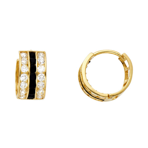 14K Yellow B and W CZ HUGGIES Earring 2.8grams