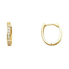 14K Yellow Gold 12mm Clear CZ Huggies Earrings