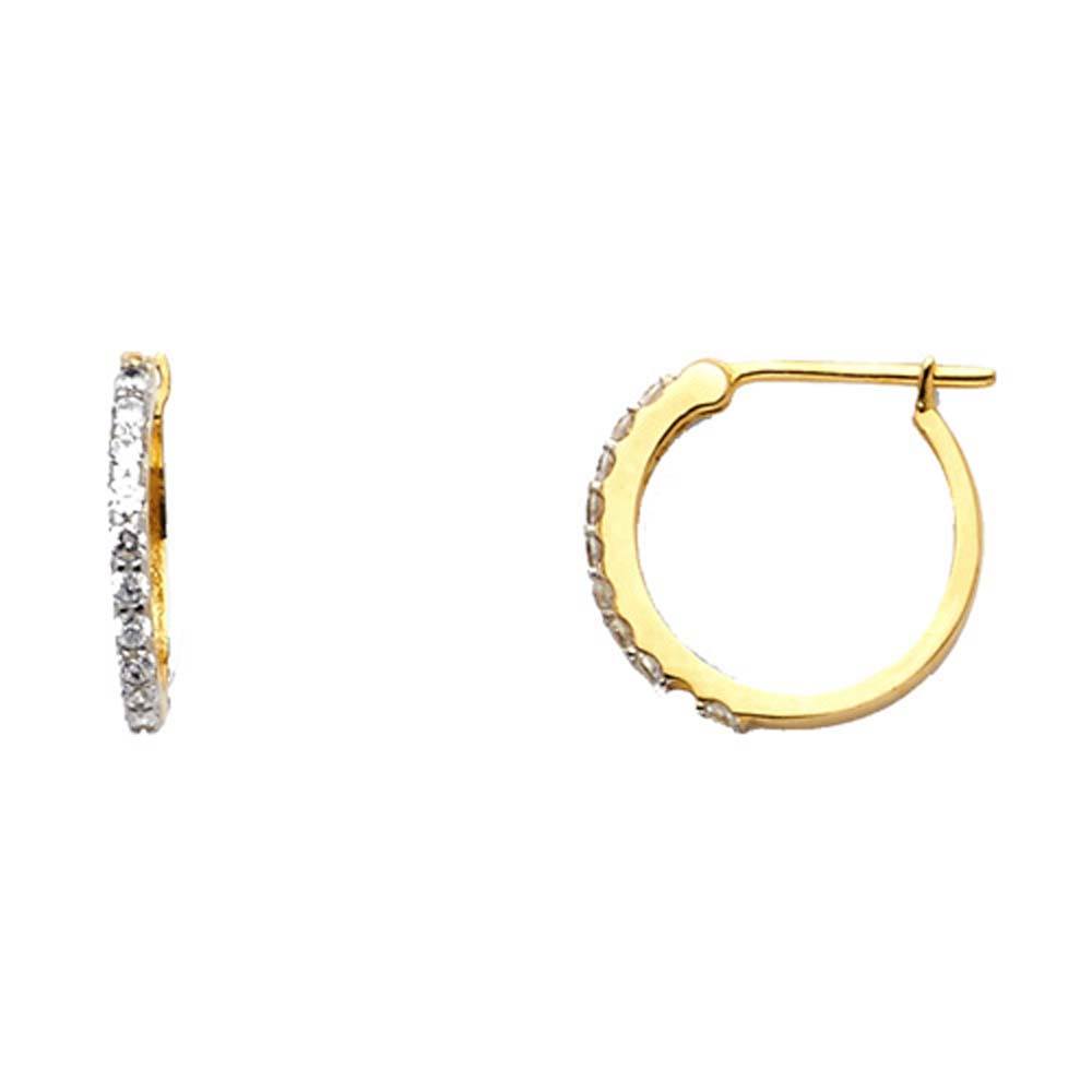 14K Yellow Gold 1mm Clear CZ Huggies Earrings