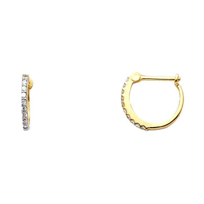 14K Yellow Gold 0.8mm Clear CZ Huggies Earrings