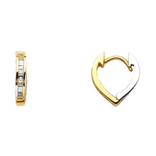 Load image into Gallery viewer, 14K Two Tone 12mm Clear CZ Huggies Earrings