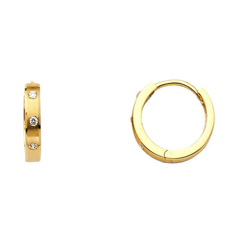 14K Yellow Gold 2mm Clear CZ Huggies Earrings