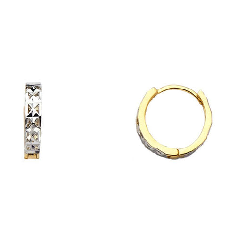 14K Two Tone 2mm Clear CZ Huggies Earrings