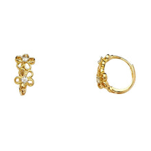 Load image into Gallery viewer, 14K Yellow Gold Open Design Flower CZ Huggies Earrings
