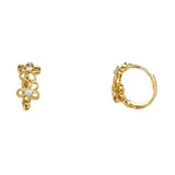 14K Yellow Gold Open Design Flower CZ Huggies Earrings