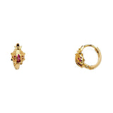 14K Yellow Gold High Polished Ladybug CZ Huggie Hoop Earrings