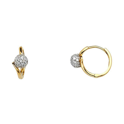 14K Two Tone Gold Bypass Dome Cubic Zirconia Huggie Hoop Earrings