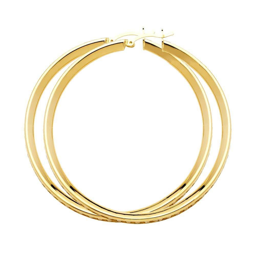 14K Yellow Gold 3mm Clear CZ Channel Hoop Earrings