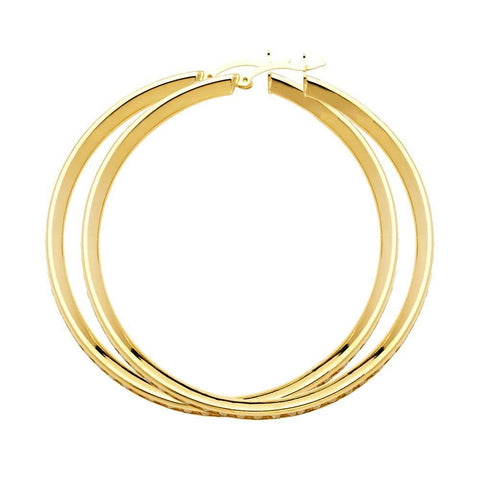 14K Yellow Gold 3mm Clear CZ Channel Hoop Earrings