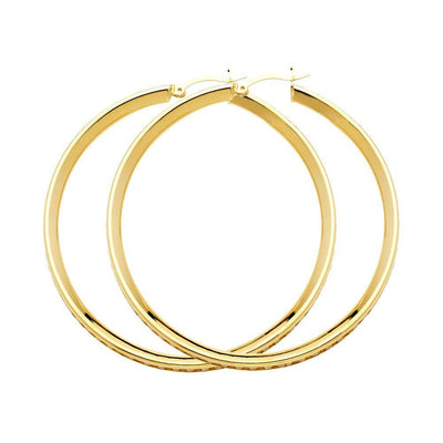 14K Yellow Gold 3mm Clear CZ Channel Hoop Earrings