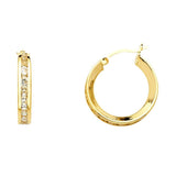 14K Yellow Gold 3mm Clear CZ Channel Hoop Earrings