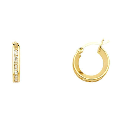 14K Yellow Gold 3mm Clear CZ Channel Hoop Earrings