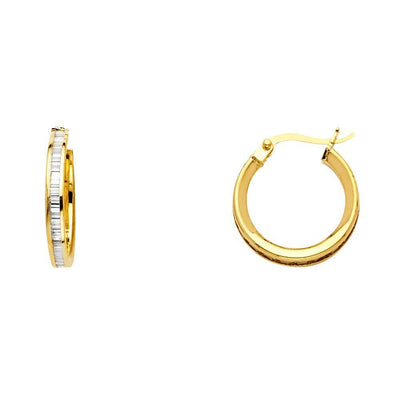 14K Yellow Gold BG 3mm Clear CZ Channel Hoop Earrings