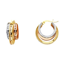 Load image into Gallery viewer, 14K Tri Color 6mm RD Clear CZ Channel 3 Line Hoop Earrings