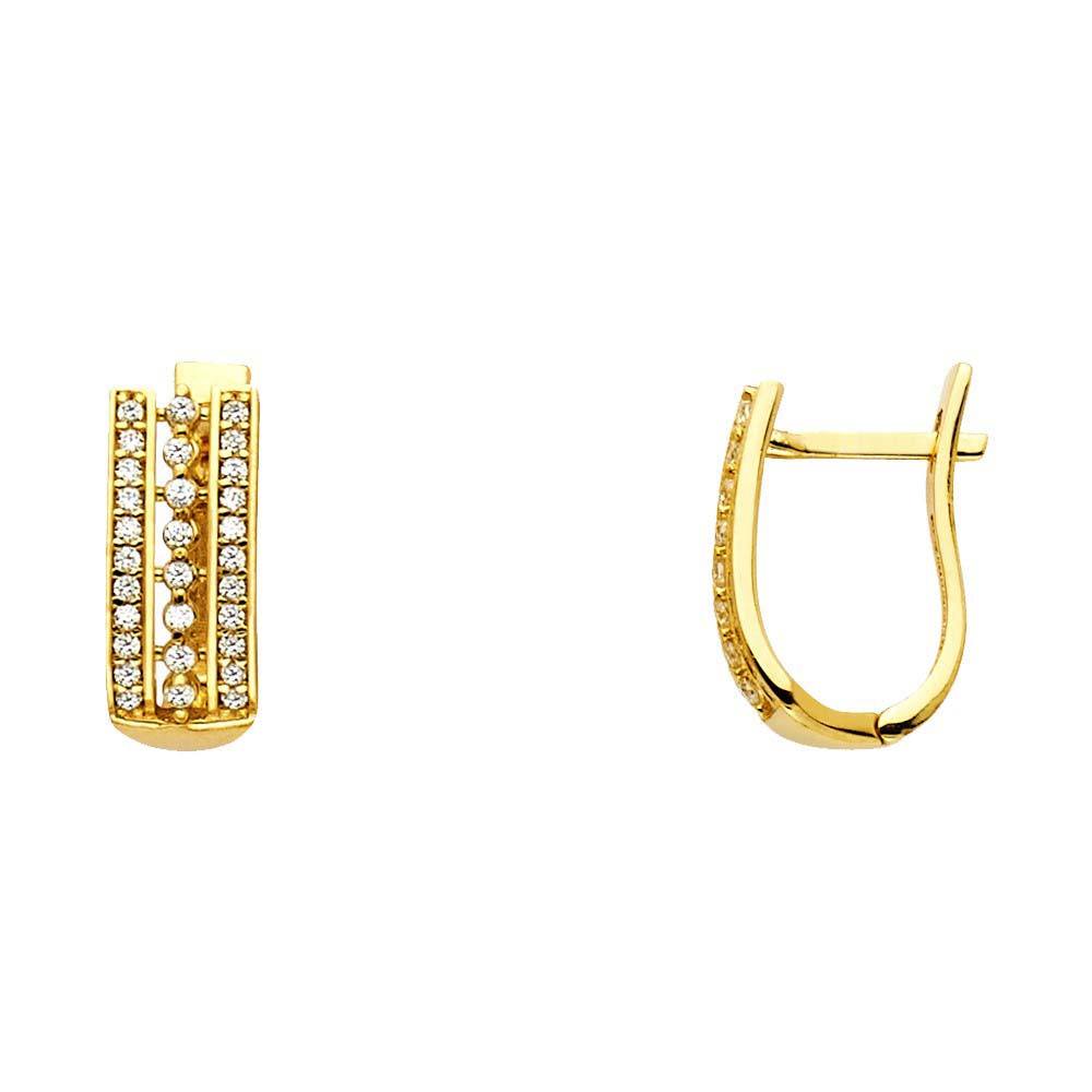 14K Yellow Gold 6mm Clear CZ U Shape Huggies Earrings