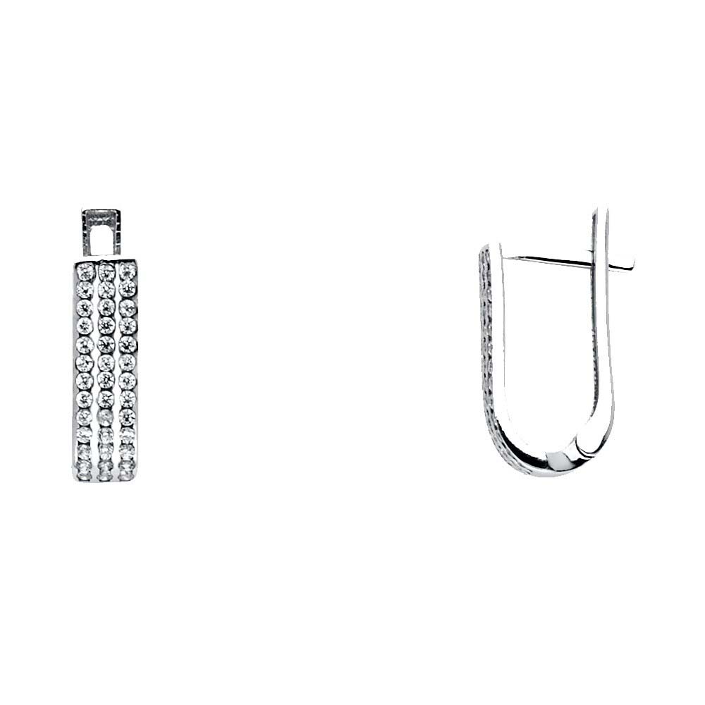 14K White Gold 4mm Clear CZ U Shape Huggies Earrings