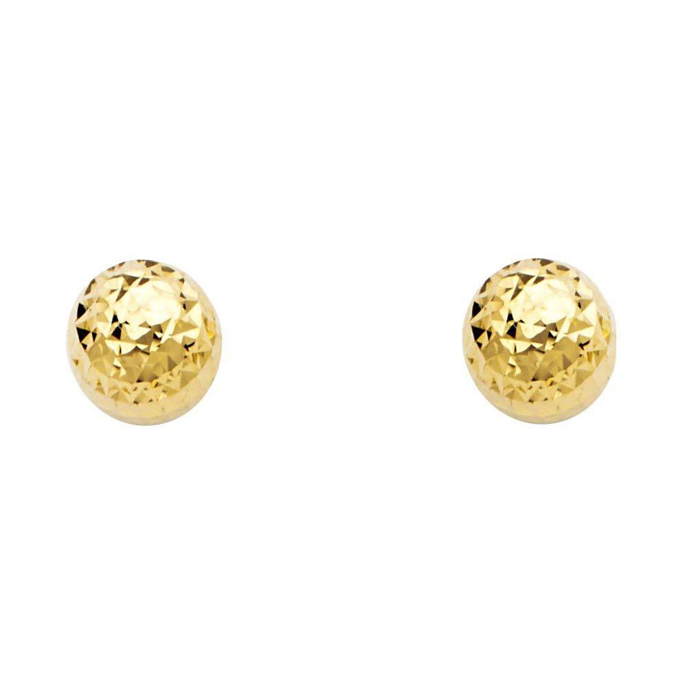 14K Yellow Gold 7mm Full DC Ball Post Earrings