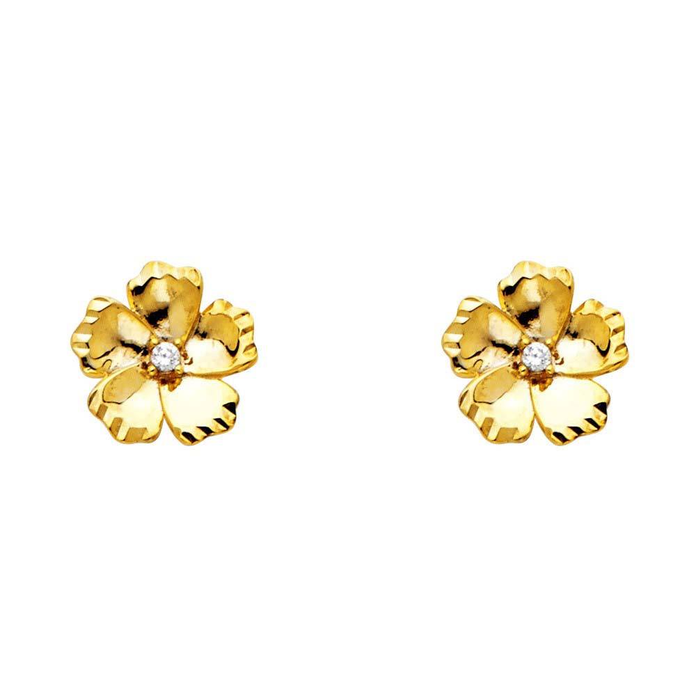 14K Yellow Gold 9mm CZ Flower Post Earrings