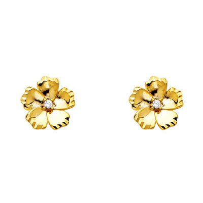 14K Yellow Gold 9mm CZ Flower Post Earrings