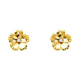 14K Yellow Gold 9mm CZ Flower Post Earrings