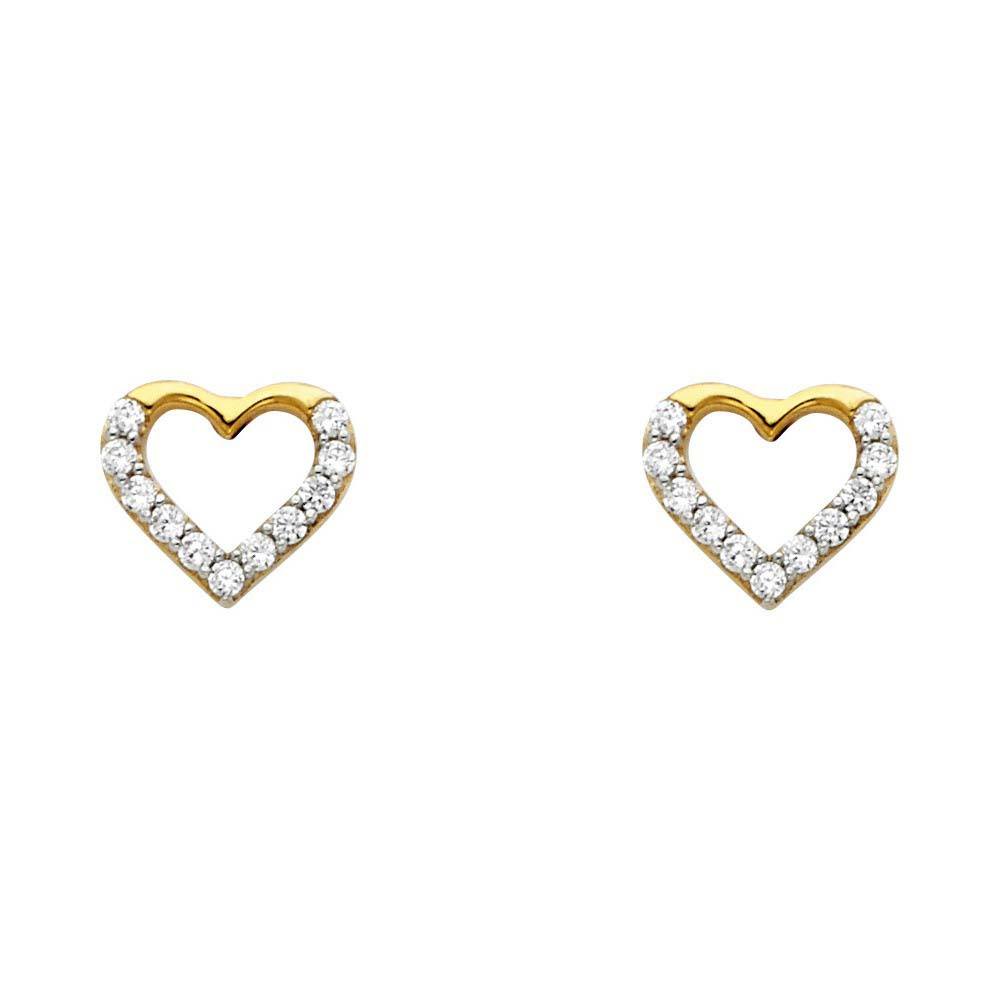 14K Yellow Gold 8mm CZ Heart Post Earrings