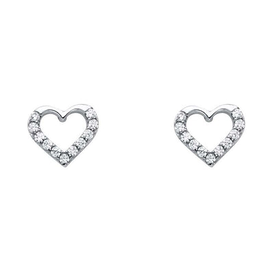 14K White Gold 8mm CZ Heart Post Earrings