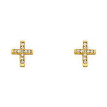 Load image into Gallery viewer, 14K Yellow Gold 7mm CZ Cross Post Earrings