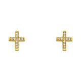 14K Yellow Gold 7mm CZ Cross Post Earrings
