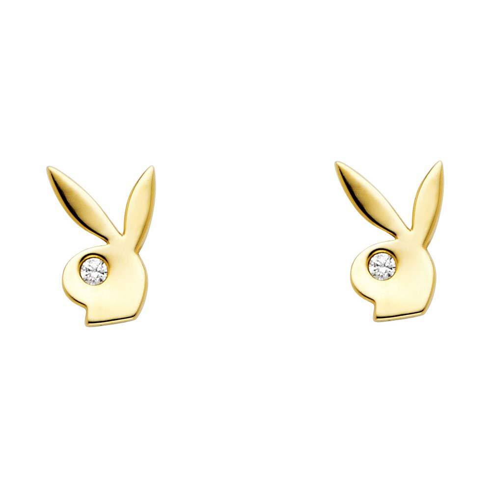 14K Yellow Gold 6mm CZ Rabbit Post Earrings
