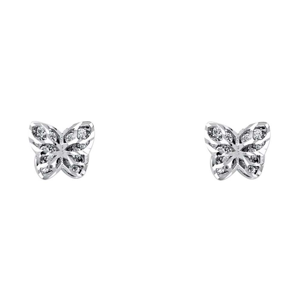 14K White Gold 6mm CZ Butterfly Post Earrings