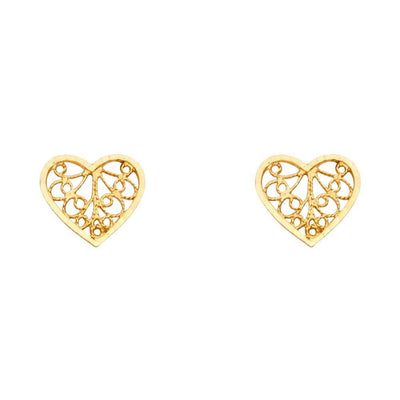 14K Yellow Gold Heart Post Earrings
