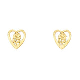14K Yellow Gold 9mm Heart Flower Post Earrings