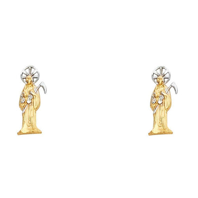 14K Yellow Gold 4mm Santa Muerte Post Earrings