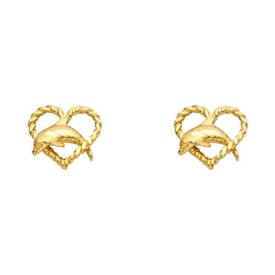 14K Yellow Gold 10mm Dolphin Post Earrings