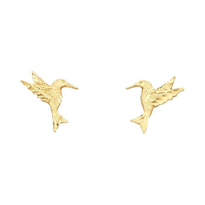 14K Yellow Gold 11mm Hummingbird Post Earrings