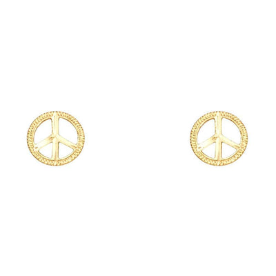 14K Yellow Gold Peace Symbol Post Earrings