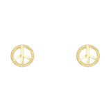 14K Yellow Gold Peace Symbol Post Earrings