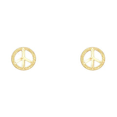 14K Yellow Gold Peace Symbol Post Earrings