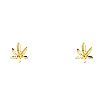 14K Yellow Gold 7mm Mariuana Post Earrings