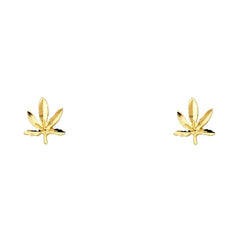 14K Yellow Gold 7mm Mariuana Post Earrings